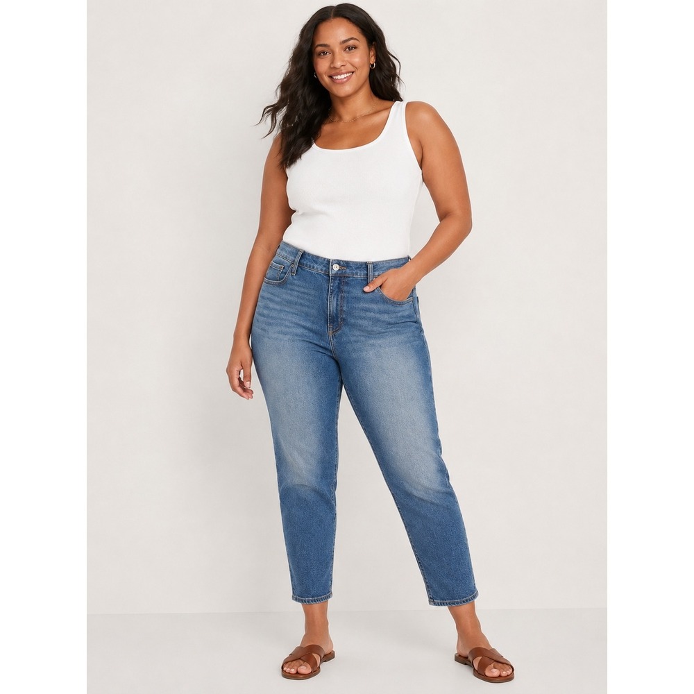 Old Navy Womens O.G. Straight Jeans 14 Petite Blue Mid Rise Cropped Denim Pants